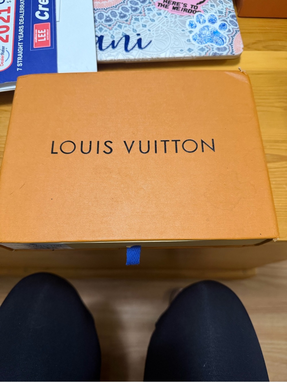 Louis Vuitton Orange Box with Blue Pull Tab (long wallet size)